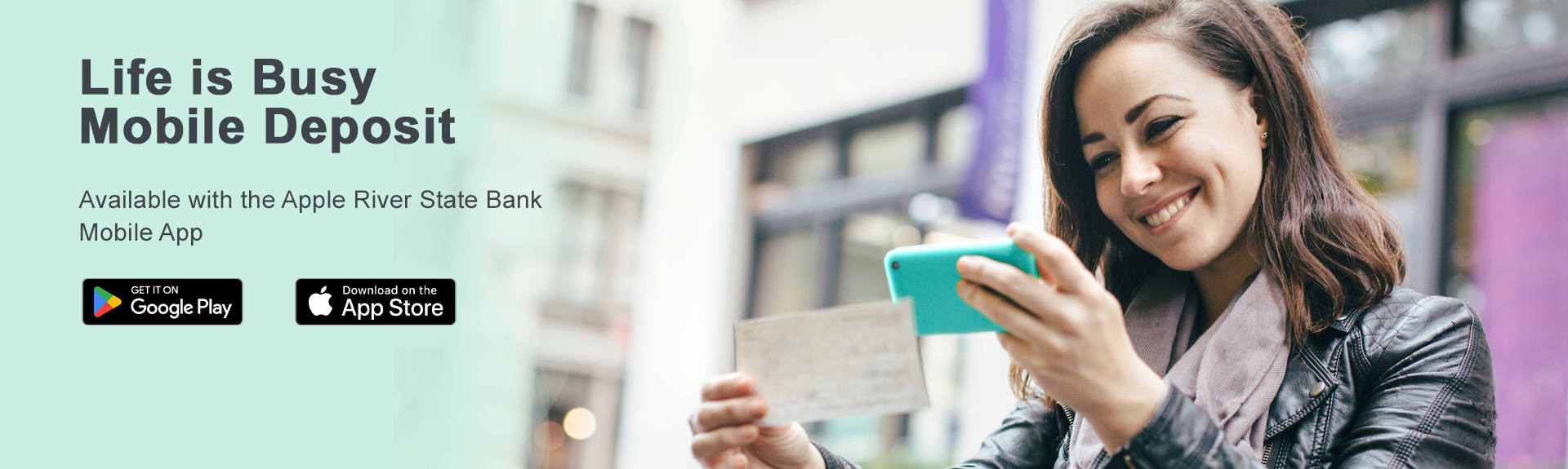 Woman using phone for Mobile Deposit